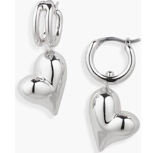 NWT Jenny Bird Heart Huggie Hoop Earrings in Silver